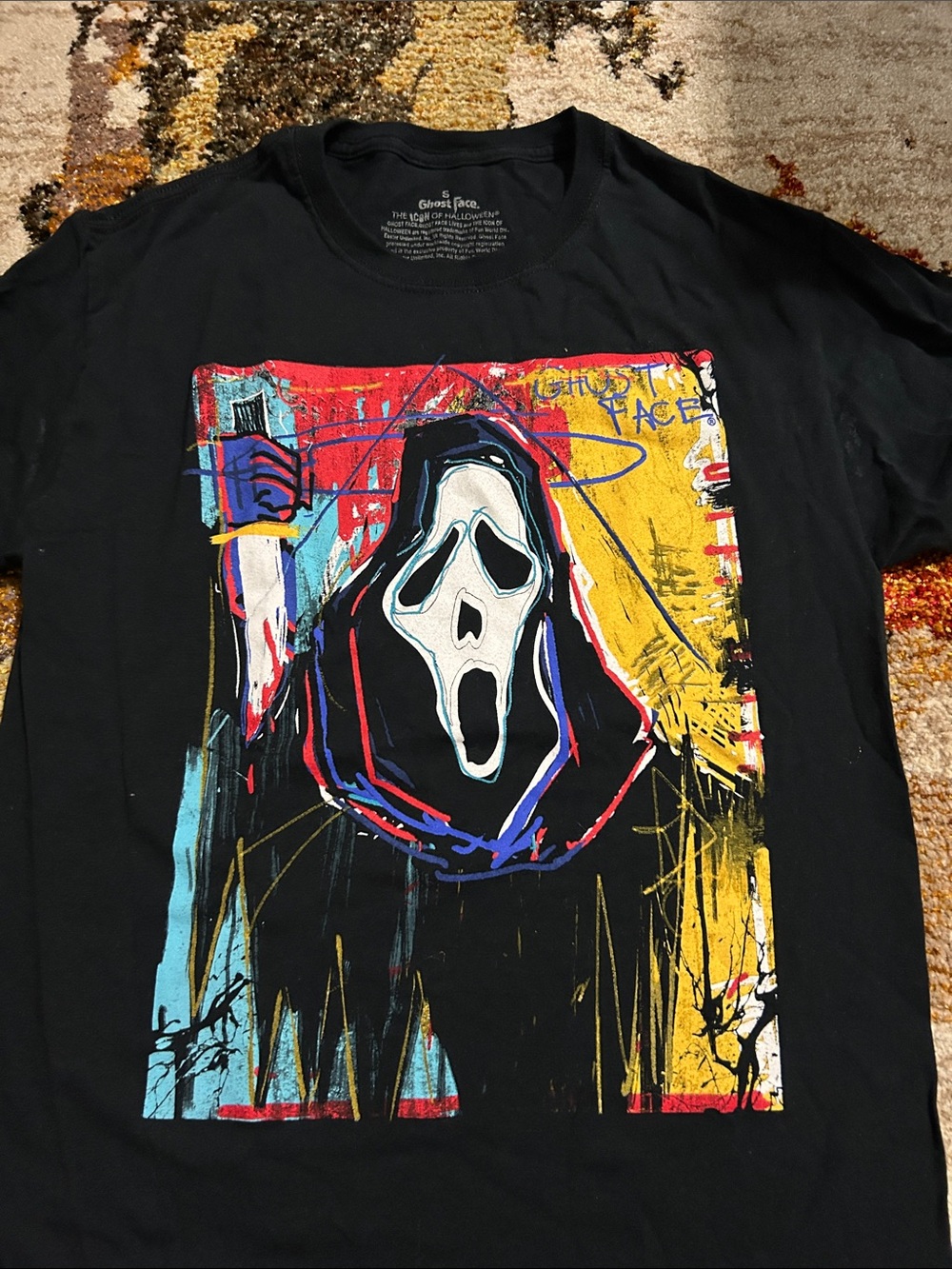 Ghost Face Graphic Tee - Black with Multicolor Print
